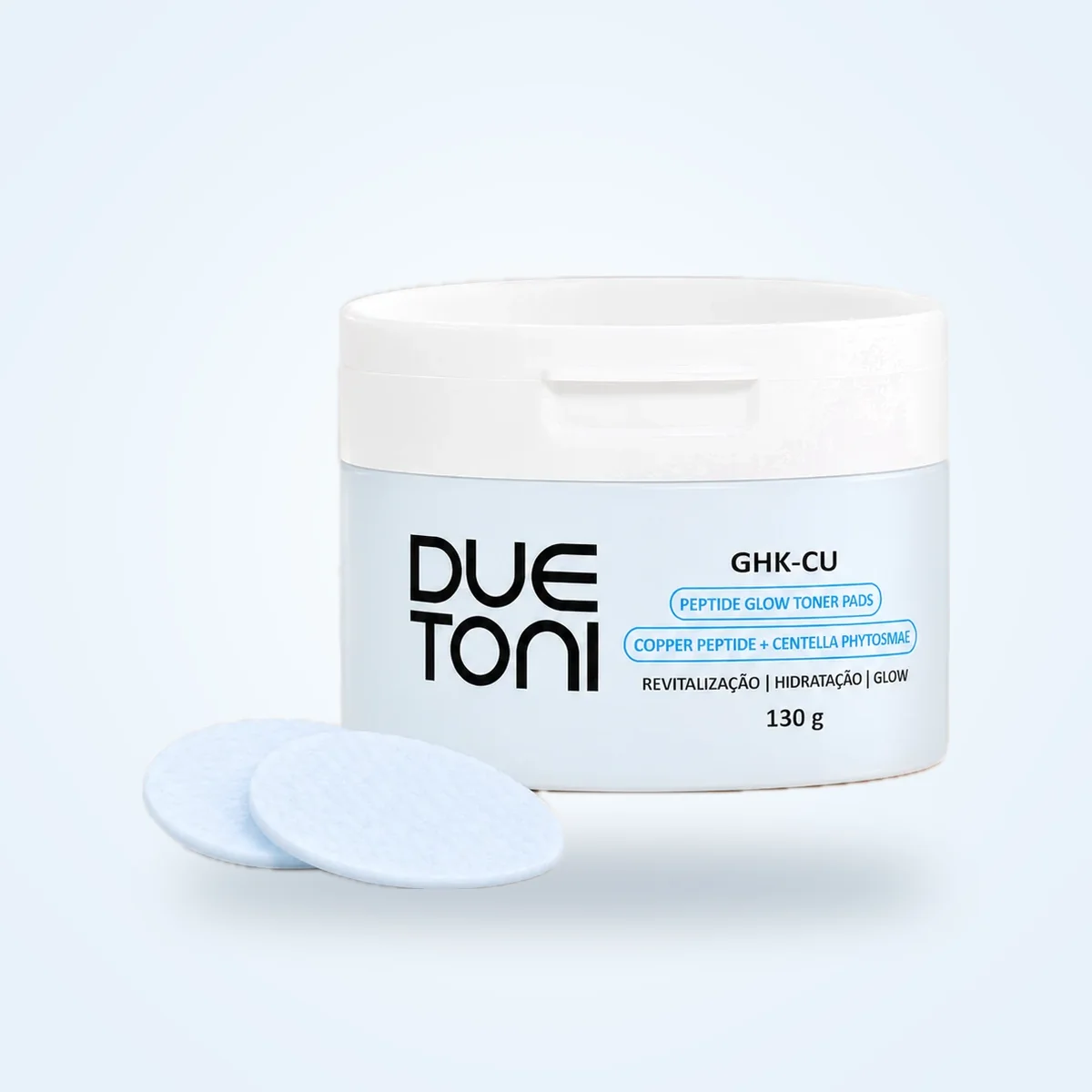 Pote de GHK-Cu Glow Pads com dois pads azuis